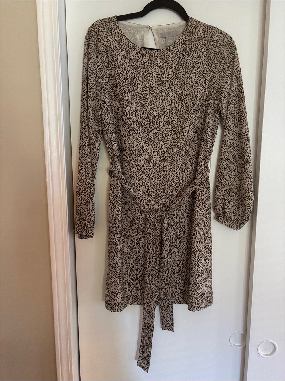 H&M Leopard Cheetah Animal Print Long-Sleeve Tie-Waist Dress NWT Small Size 4